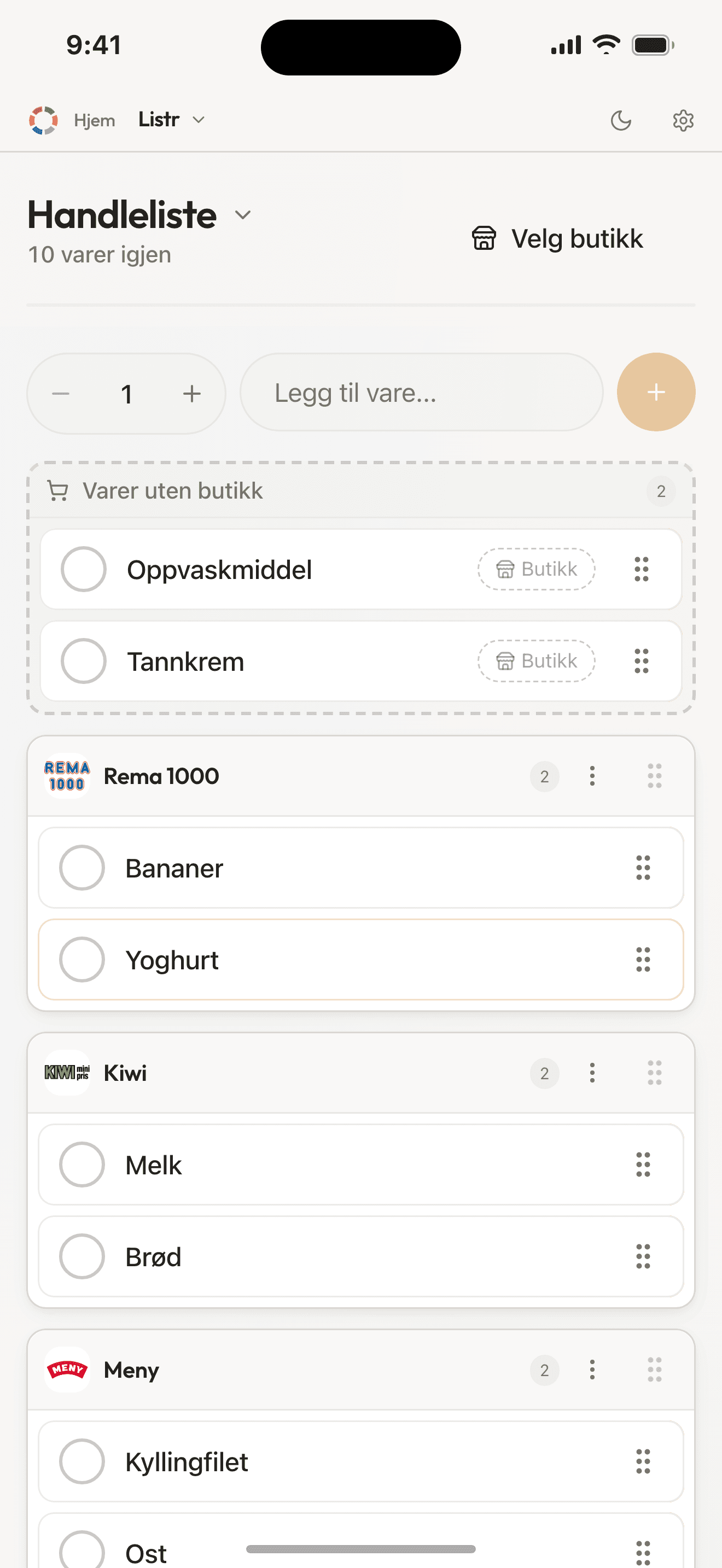 Listr – Delt handleliste